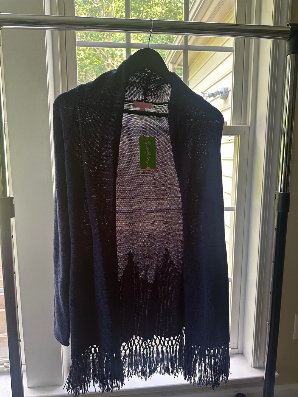VTG Lilly Pulitzer Navy Open-Front Fringe Sweater